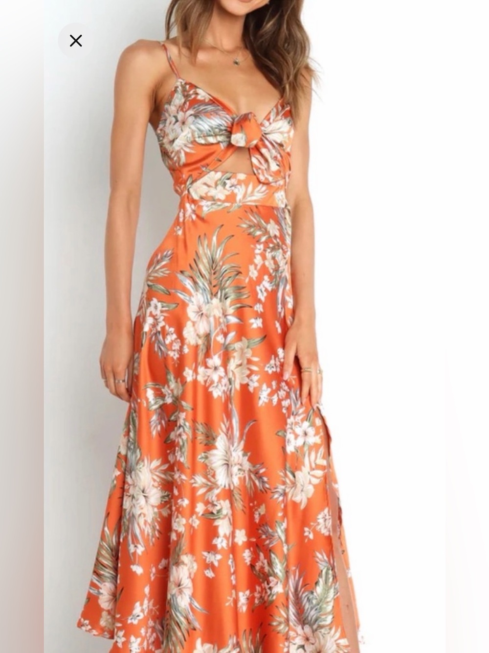 Petal & Pup Orange Floral Tie-Front Maxi Dress